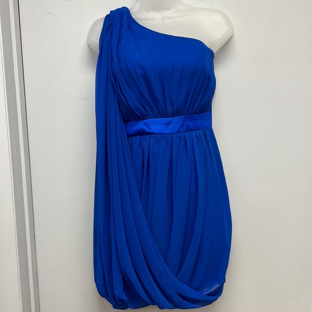 Caché Cobalt Blue One Shoulder Draped Dress